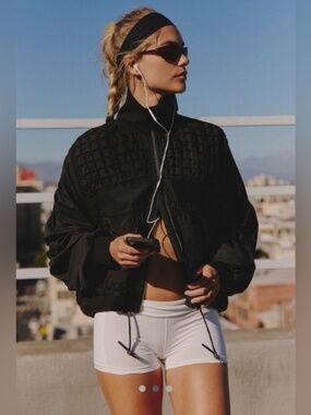 New Free People FP Movement Black Lace To Lace Jacket